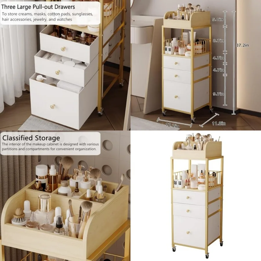 Makeup Organizer Cart with Drawers, Floor Skincare Organizers Make Up Organizers-Vanity Organizer Cosmetic Display Cases Holder
Makeup Organizer Cart with Drawers, Floor Skincare Organizers Make Up Organizers-Vanity Organizer Cosmetic Display Cases Holder