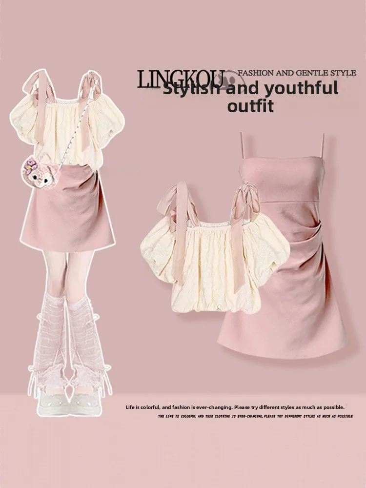 Summer Dopaamine Large Size Women's One-Shoulder Gentle Pleated T-Shirt Waist-Cinched Strap Short Skirt Two-Piece Set
Summer Dopaamine Large Size Women's One-Shoulder Gentle Pleated T-Shirt Waist-Cinched Strap Short Skirt Two-Piece Set
