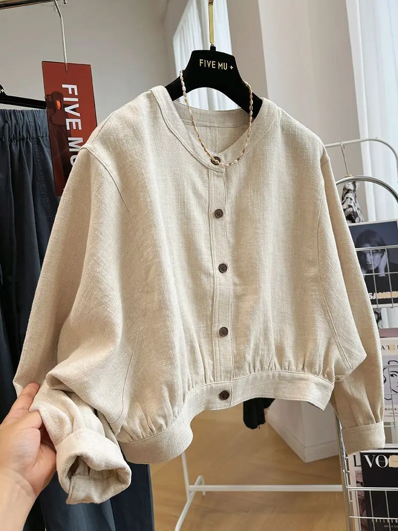 Women Khaki Casual Loose Sleeve Long Round Neck Jacket New Short Style Spring Autumn Fashion Top
Women Khaki Casual Loose Sleeve Long Round Neck Jacket New Short Style Spring Autumn Fashion Top