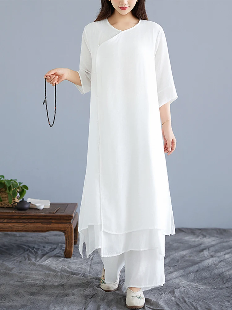 Elegant Zen Tea Ceremony Clothes Women's Summer Healing Dance Suit Two-Piece Set Breathable Lightweight Cotton Linen Blend
Elegant Zen Tea Ceremony Clothes Women's Summer Healing Dance Suit Two-Piece Set Breathable Lightweight Cotton Linen Blend