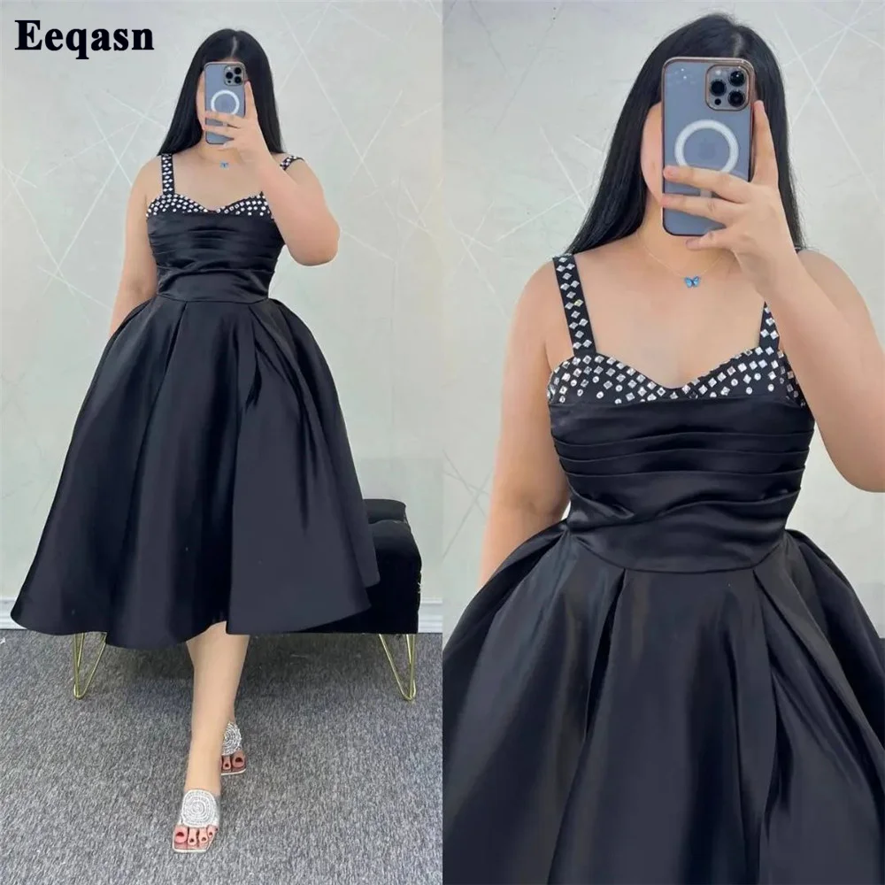 Eeqasn Black Satin Midi Prom Dresses Crystals Spaghetti Strap Homecoming Gowns Women Party Evening Dress Formal Occasion Gown
Eeqasn Black Satin Midi Prom Dresses Crystals Spaghetti Strap Homecoming Gowns Women Party Evening Dress Formal Occasion Gown