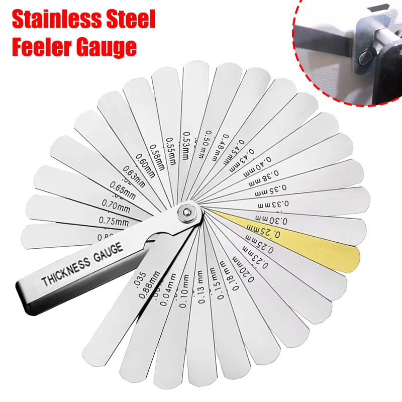 32 Piece Feeler Gauge Stainless Steel Removable Feeler Gap Gauge Rangefinder Dual Marked Metric and Imperial Measuring Tool
32 Piece Feeler Gauge Stainless Steel Removable Feeler Gap Gauge Rangefinder Dual Marked Metric and Imperial Measuring Tool