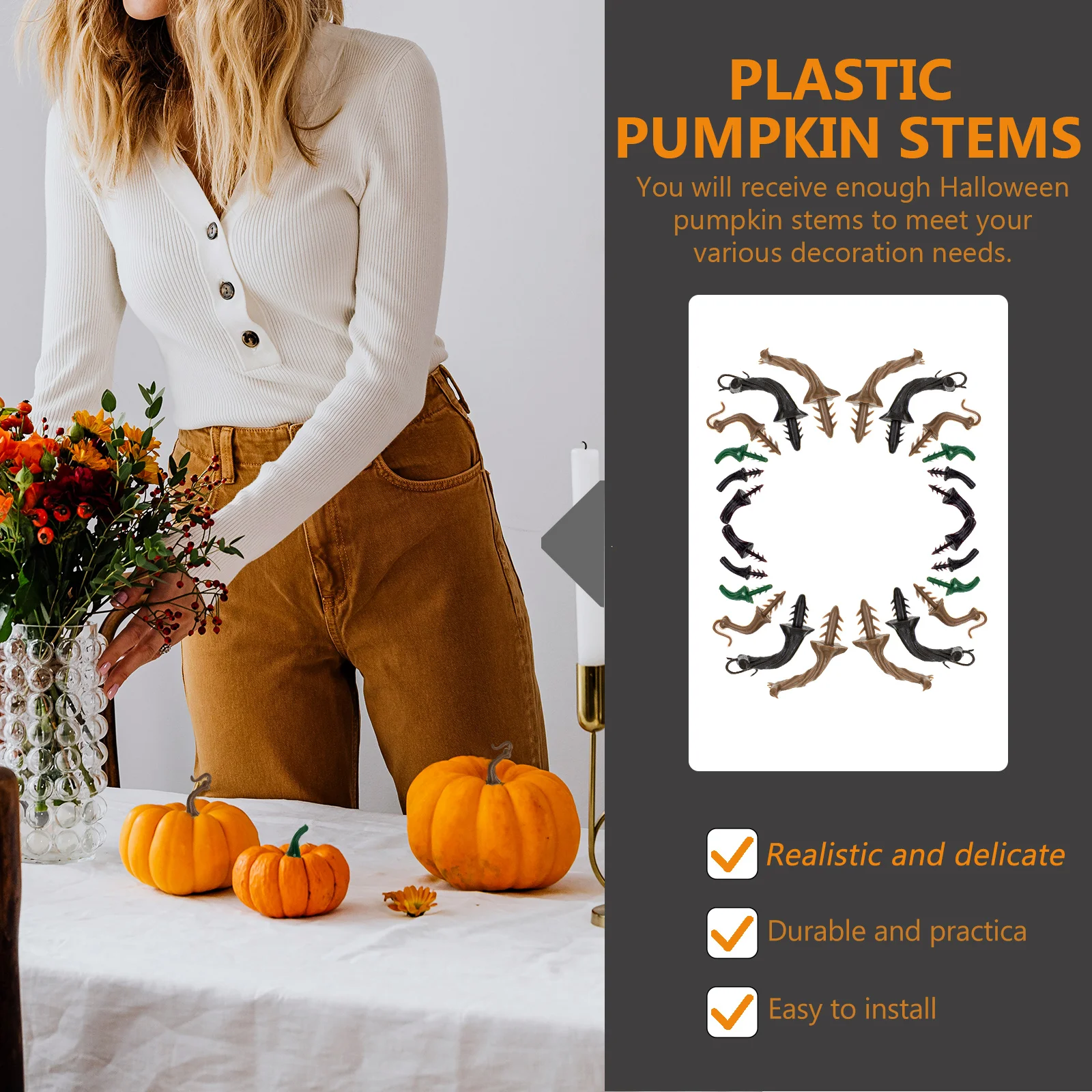 30 Pcs Stems Plastic DIY Halloween Decorations Fall Thanksgiving Pumpkin Diy Supplies Craft Supplies Accessories
30 Pcs Stems Plastic DIY Halloween Decorations Fall Thanksgiving Pumpkin Diy Supplies Craft Supplies Accessories