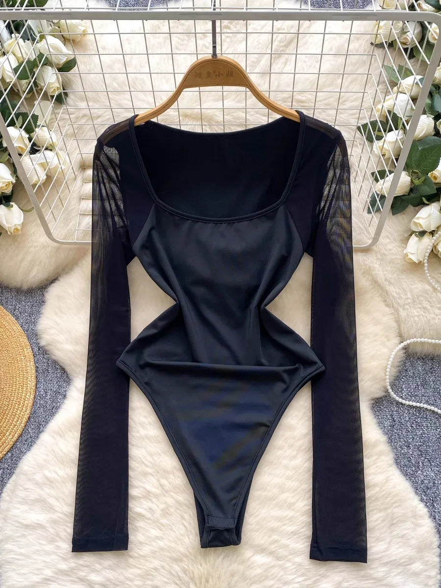 Foamlina Fashion Sexy Hot Girl Mesh Long Sleeve Patchwork Bodysuit Women balck Slim Fit bodycon Base T-shirt Top
Foamlina Fashion Sexy Hot Girl Mesh Long Sleeve Patchwork Bodysuit Women balck Slim Fit bodycon Base T-shirt Top