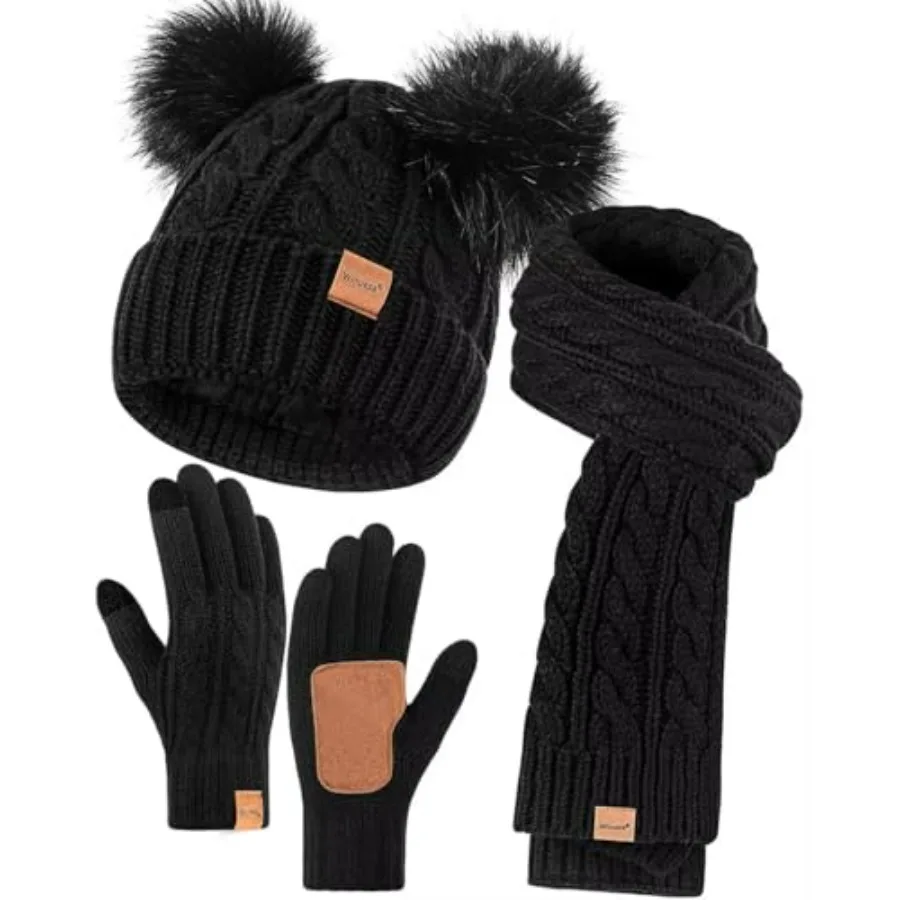 Winter Hat Scarf Glove Set for Women, Fleece Lined Beanie with Double Pom Pom, Touchscreen Gloves Knit Scarf for Cold Weather
Winter Hat Scarf Glove Set for Women, Fleece Lined Beanie with Double Pom Pom, Touchscreen Gloves Knit Scarf for Cold Weather