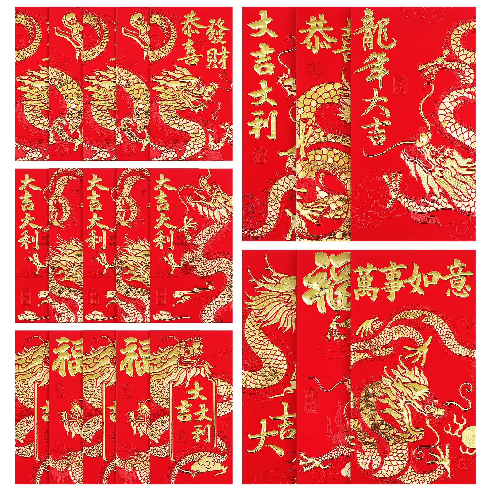 36Pcs Dragon Pattern Red Envelopes 2024 Year of The Dragon Chinese Red Packets Gold Foil Embossed Large Size Money Envelopes
36Pcs Dragon Pattern Red Envelopes 2024 Year of The Dragon Chinese Red Packets Gold Foil Embossed Large Size Money Envelopes