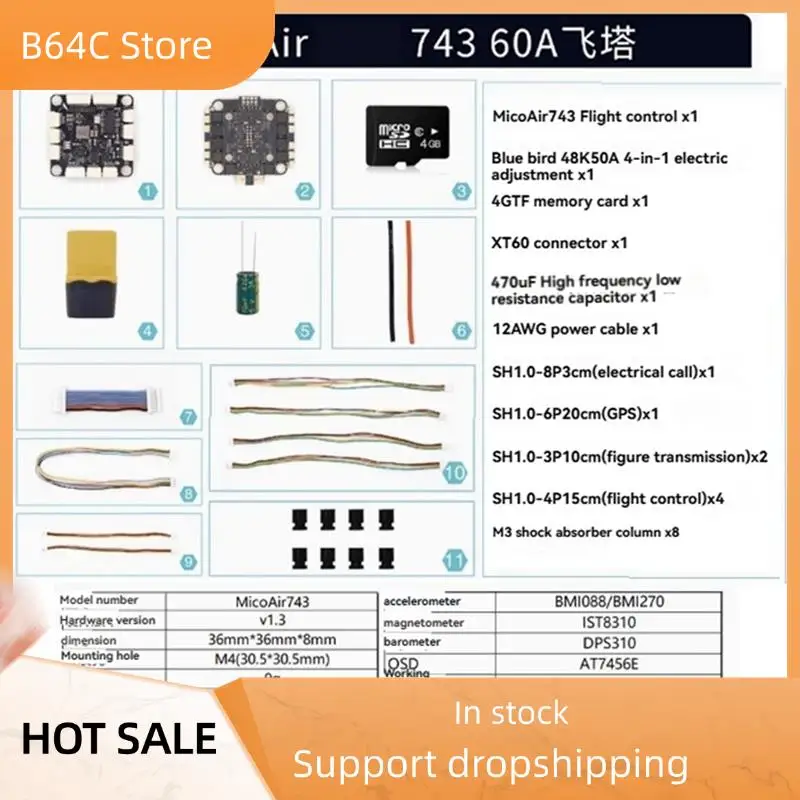 B64C Micoair743 Dual IMU And Bluejay-48K 60A 4In1 ESC H743 FC&ESC Stack Upgrade For Ardupilot Firmware Drones
B64C Micoair743 Dual IMU And Bluejay-48K 60A 4In1 ESC H743 FC&ESC Stack Upgrade For Ardupilot Firmware Drones