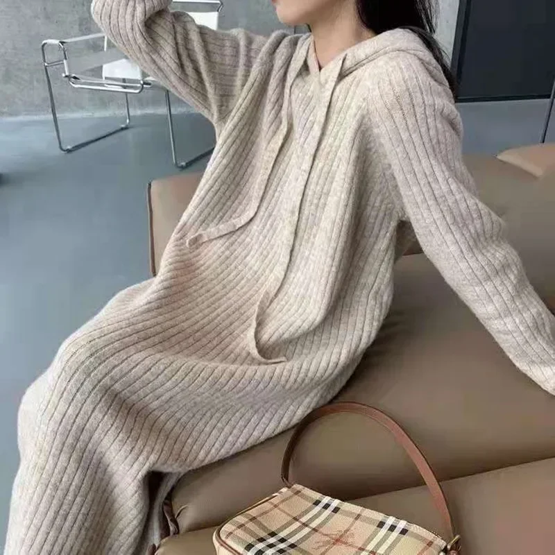 Autumn/Winter Solid Color Hooded Sweater Dress Straight Tube Loose Long Outerwear Knitted Elegant Casual Bottom Long Dress
Autumn/Winter Solid Color Hooded Sweater Dress Straight Tube Loose Long Outerwear Knitted Elegant Casual Bottom Long Dress