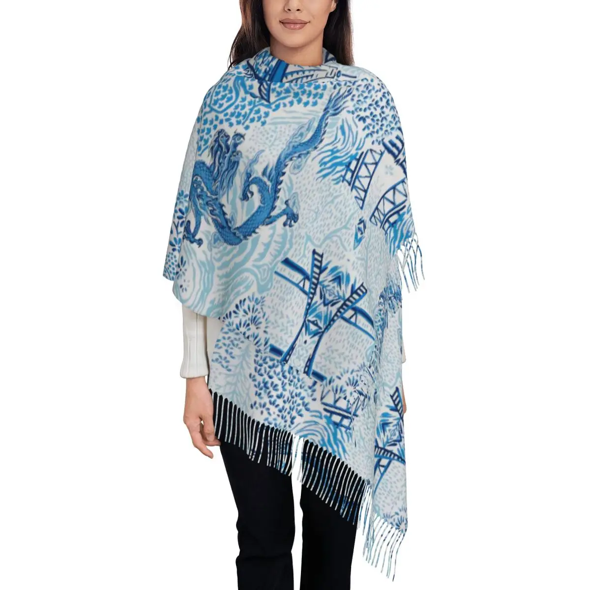 Ladies Long Antique Chinese Dragon Chinoiserie Toile Scarves Winter Thick Warm Tassel Shawl Wraps Blue Delft Willow Pagoda Scarf
Ladies Long Antique Chinese Dragon Chinoiserie Toile Scarves Winter Thick Warm Tassel Shawl Wraps Blue Delft Willow Pagoda Scarf