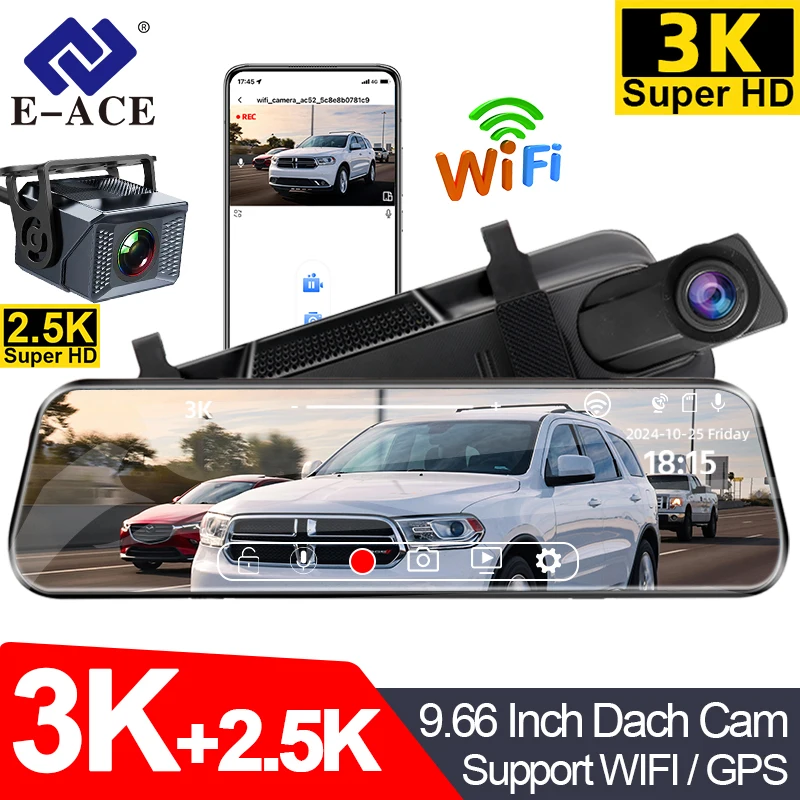 E-ACE 10 Inch Mirror Dash Camera 3K+2.5K Dual Channel WiFi GPS Night Vision Parking Monitor Loop Recording Car DVR Black Box
E-ACE 10 Inch Mirror Dash Camera 3K+2.5K Dual Channel WiFi GPS Night Vision Parking Monitor Loop Recording Car DVR Black Box