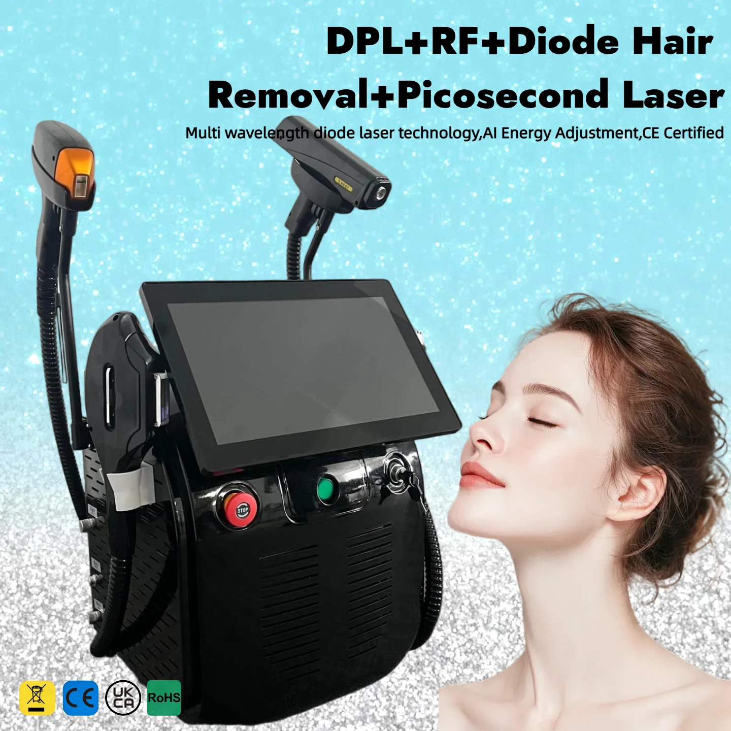 4 In 1 Beauty Device DPL RF Diode Hair Removal Picosecond Laser Permanent Hair Removal Skin Rejuvenation Facial Tightening
4 In 1 Beauty Device DPL RF Diode Hair Removal Picosecond Laser Permanent Hair Removal Skin Rejuvenation Facial Tightening
