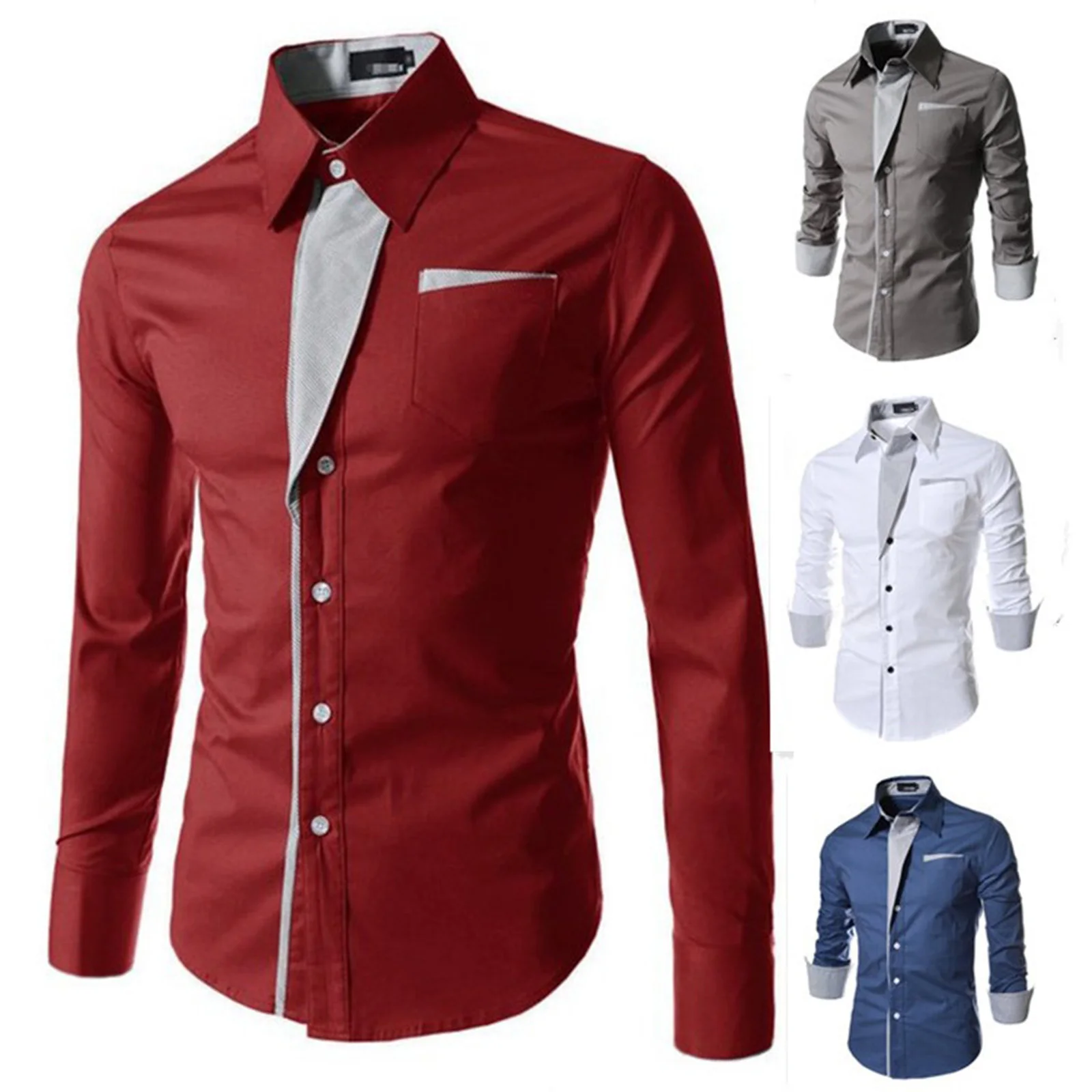 Men's Color-blocking Slim Shirt Slim-fit Long-Sleeve Solid Color Shirt for Wedding Work Meeting Office Formal
Men's Color-blocking Slim Shirt Slim-fit Long-Sleeve Solid Color Shirt for Wedding Work Meeting Office Formal