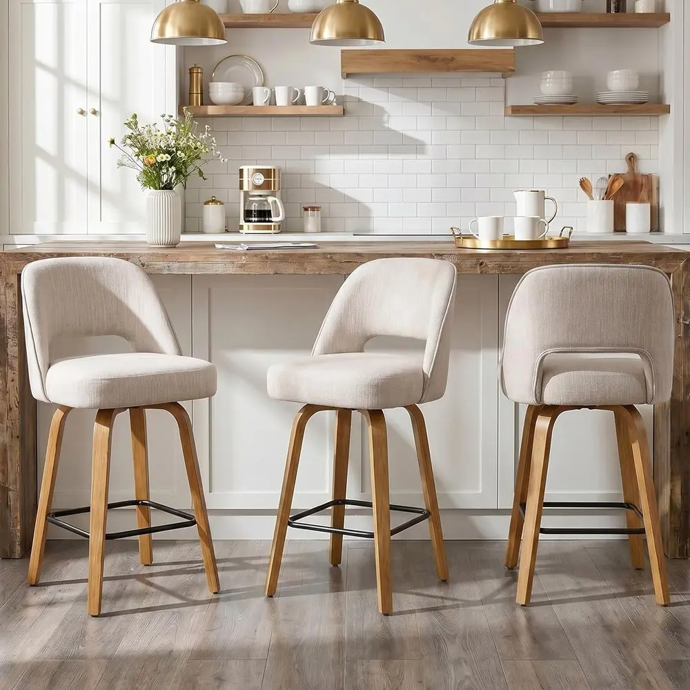 Set of 3, 26 Beige Upholstered Counter Height Swivel Bar Stools with Back, Natural Oak Finish, 360° Rotation for Kitchen Island
Set of 3, 26 Beige Upholstered Counter Height Swivel Bar Stools with Back, Natural Oak Finish, 360° Rotation for Kitchen Island