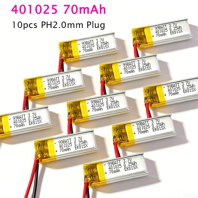 10pcs 401225 401025 Lipo Battery 70mAh 3.7V Lithium Polymer Batteries for LED Lamp Handheld Fan Selfie Stick Bluetooth Headset
10pcs 401225 401025 Lipo Battery 70mAh 3.7V Lithium Polymer Batteries for LED Lamp Handheld Fan Selfie Stick Bluetooth Headset
