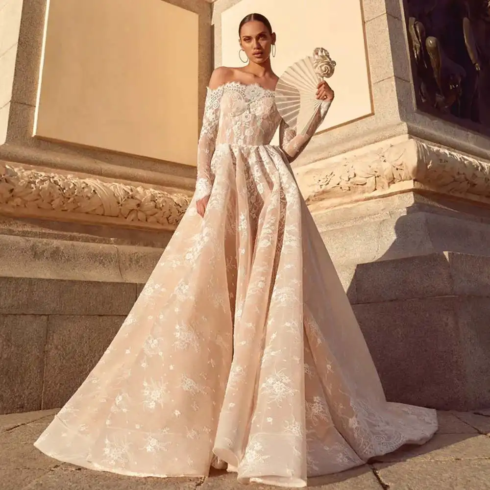 Customized Romantic Long Sleeve Lace Vintage Wedding Dresses Sexy Backless Sweep Train Strapless Robe De Mariee
Customized Romantic Long Sleeve Lace Vintage Wedding Dresses Sexy Backless Sweep Train Strapless Robe De Mariee