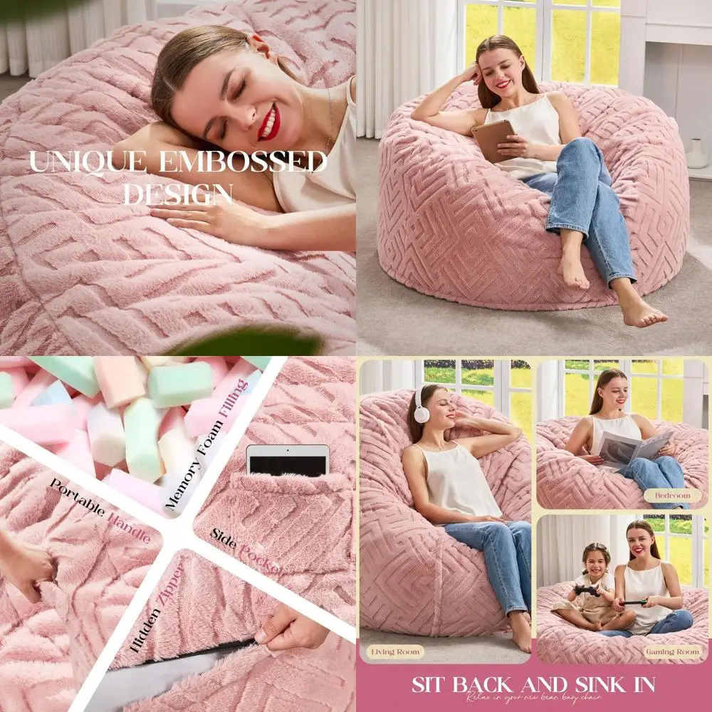 Adults' Plush Embossed Cover Bean Bag Chair, Large 3FT Pink Bean Bag with Filler, 36x36x22
Adults' Plush Embossed Cover Bean Bag Chair, Large 3FT Pink Bean Bag with Filler, 36x36x22