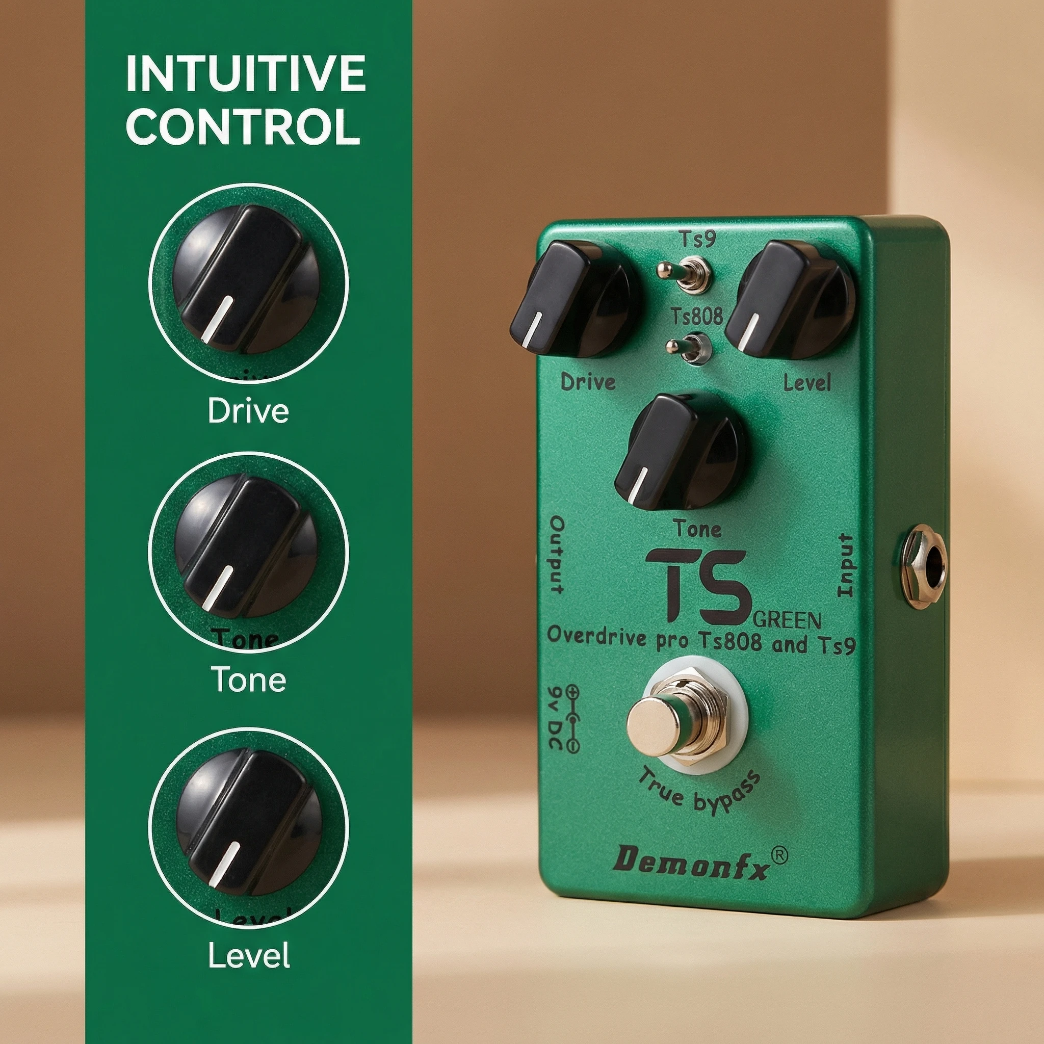 Гитарная педаль эффектов Demonfx TS GREEN Overdrive, алюминиевый корпус, True Bypass, объединяет схемы TS9 и TS808 для гитарного и басового звука
Гитарная педаль эффектов Demonfx TS GREEN Overdrive, алюминиевый корпус, True Bypass, объединяет схемы TS9 и TS808 для гитарного и басового звука