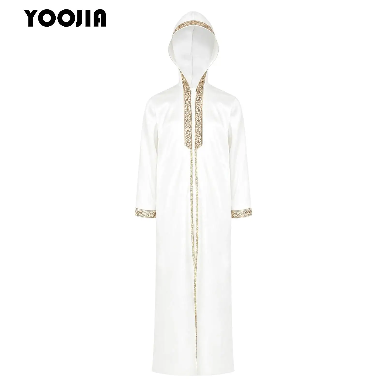 Muslim Boys Robe Thobe Hooded Long Sleeve Zip Up Embroidered Gold Trims Ramadan Costume Arabic Islamic Kaftans Prayer Clothing
Muslim Boys Robe Thobe Hooded Long Sleeve Zip Up Embroidered Gold Trims Ramadan Costume Arabic Islamic Kaftans Prayer Clothing