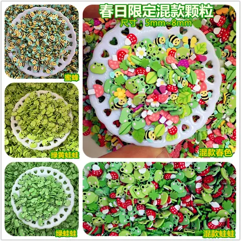 100g de Rebanadas de Arcilla Polimérica con Diseño de Hojas de Rana y Hongos, con Perlas, para Manualidades y Decoración de Vasos