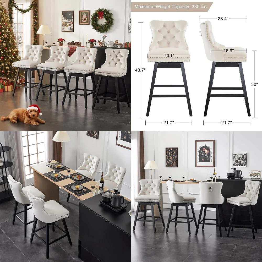 Height Bar Stools, 360 Swivel Bar Stools with Backs, Premium Velvet Fabric Upholstered Counter Height Chairs, Solid Wood Legs,
Height Bar Stools, 360 Swivel Bar Stools with Backs, Premium Velvet Fabric Upholstered Counter Height Chairs, Solid Wood Legs,
