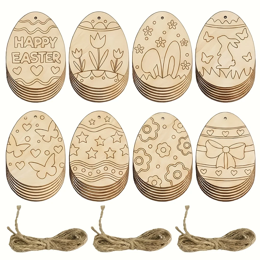 8Pcs Unfinished Easter Wooden Egg Ornaments with Hanging Ropes, DIY Blank Wood Slices for Spring Home Party Decorations
8Pcs Unfinished Easter Wooden Egg Ornaments with Hanging Ropes, DIY Blank Wood Slices for Spring Home Party Decorations