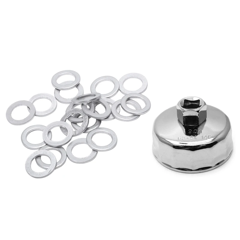 21 Pcs Car Accessories: 20Pcs Oil Drain Plug Washer Gaskets & 1 Pcs 65MM 14 Flute Oil-Filter Wrench Tool
21 Pcs Car Accessories: 20Pcs Oil Drain Plug Washer Gaskets & 1 Pcs 65MM 14 Flute Oil-Filter Wrench Tool