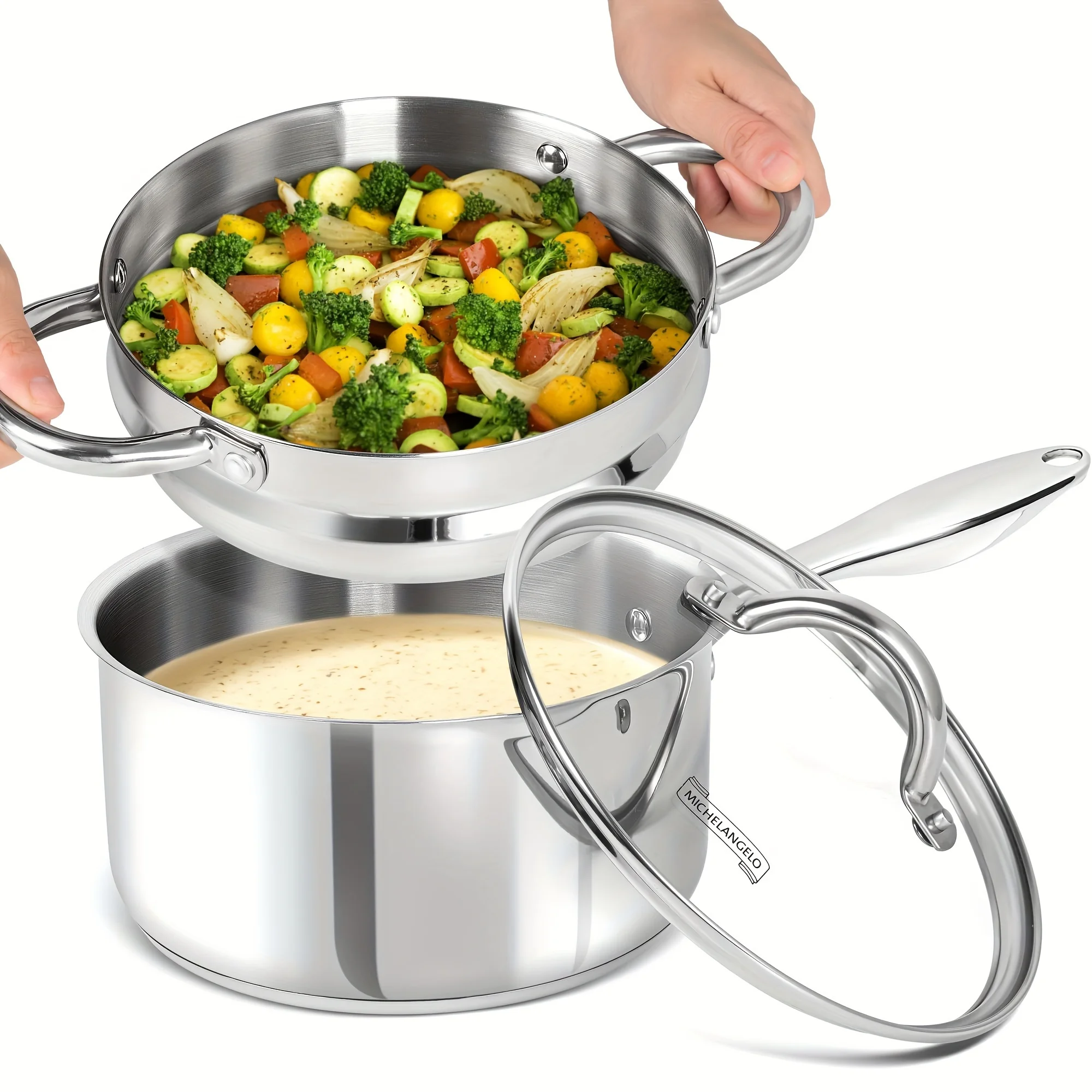 3 Quart Sauce Pan with Steamer Insert, Nonstick Saucepan with Pour Spout, 3 Qt Stainless Steel Pot with Lid,Induction Compatible
3 Quart Sauce Pan with Steamer Insert, Nonstick Saucepan with Pour Spout, 3 Qt Stainless Steel Pot with Lid,Induction Compatible
