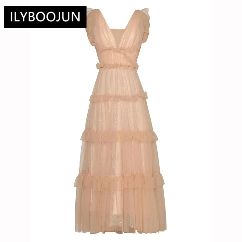 Summer Long Mesh Dress V-Neck Butterfly Sleeve Ruffles Party Backless Dresses For Women 2023 Runway Luxury Brand Elegant
Summer Long Mesh Dress V-Neck Butterfly Sleeve Ruffles Party Backless Dresses For Women 2023 Runway Luxury Brand Elegant