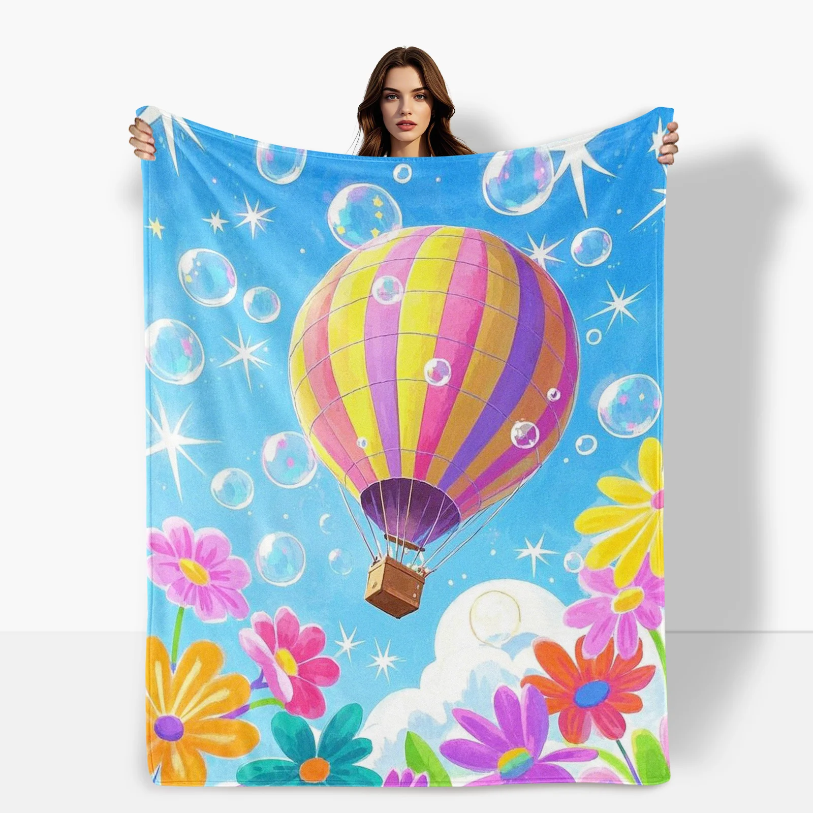 Hot Air Balloon Bubbles Flower Meadow Colorful Blanket For Whimsical Decor And Unique Gift For Adults And Dreamy Design Fans
Hot Air Balloon Bubbles Flower Meadow Colorful Blanket For Whimsical Decor And Unique Gift For Adults And Dreamy Design Fans