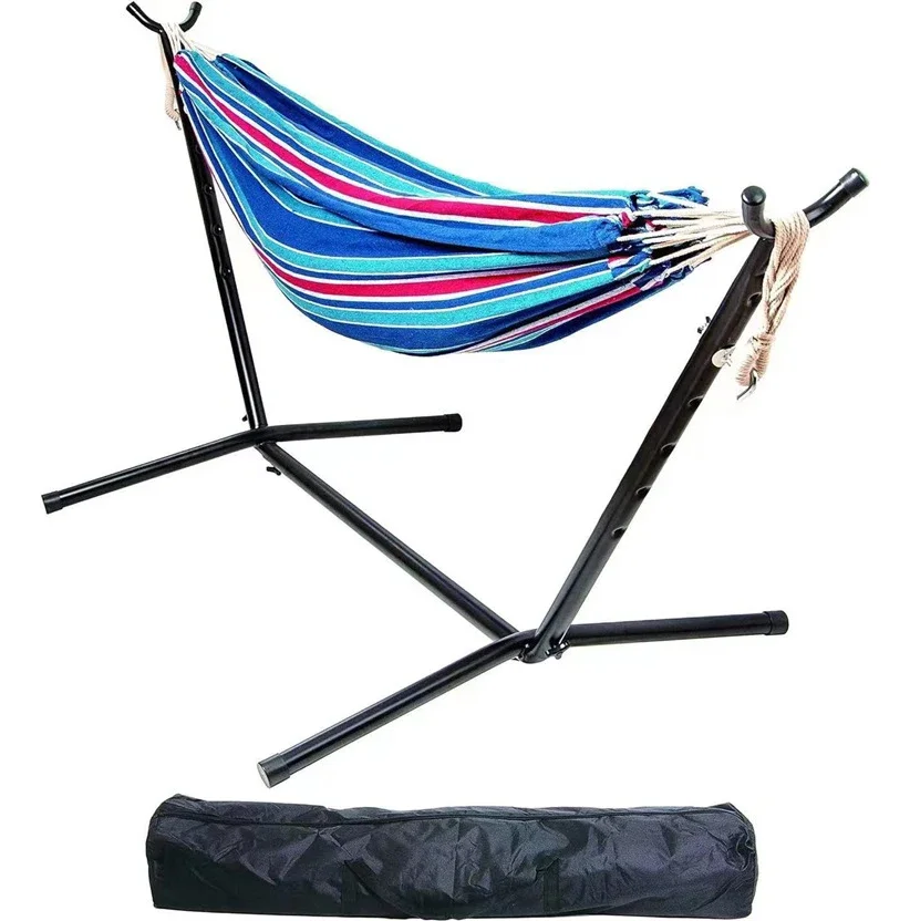 Portable Indoor Outdoor Canvas Double Hammock with Steel Stand Double Person Adjustable Hammock Bed
Portable Indoor Outdoor Canvas Double Hammock with Steel Stand Double Person Adjustable Hammock Bed