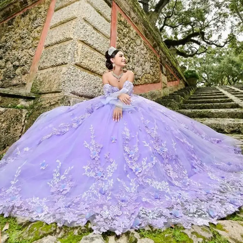 Customized Lavender Purple Off Shoulder Quinceanera Dres Tull sequin applique 3D flower vestidos de 15 Quinceanera
Customized Lavender Purple Off Shoulder Quinceanera Dres Tull sequin applique 3D flower vestidos de 15 Quinceanera 