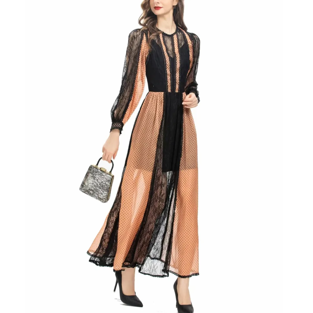 Designer Spring Autumn New High Quality Women's Bohemian Vintage Lace Patchwork Dot Fashion Celebrity Party Elegant Long Dress
Designer Spring Autumn New High Quality Women's Bohemian Vintage Lace Patchwork Dot Fashion Celebrity Party Elegant Long Dress