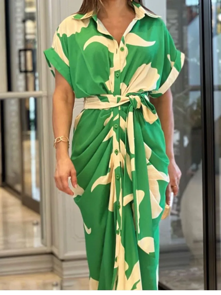 2025 Summer Women High Waist Long Dresses Button Up Belt Shirt Dress Printed Elegant Short Sleeved Dresses Vestidos Para Mujer
2025 Summer Women High Waist Long Dresses Button Up Belt Shirt Dress Printed Elegant Short Sleeved Dresses Vestidos Para Mujer