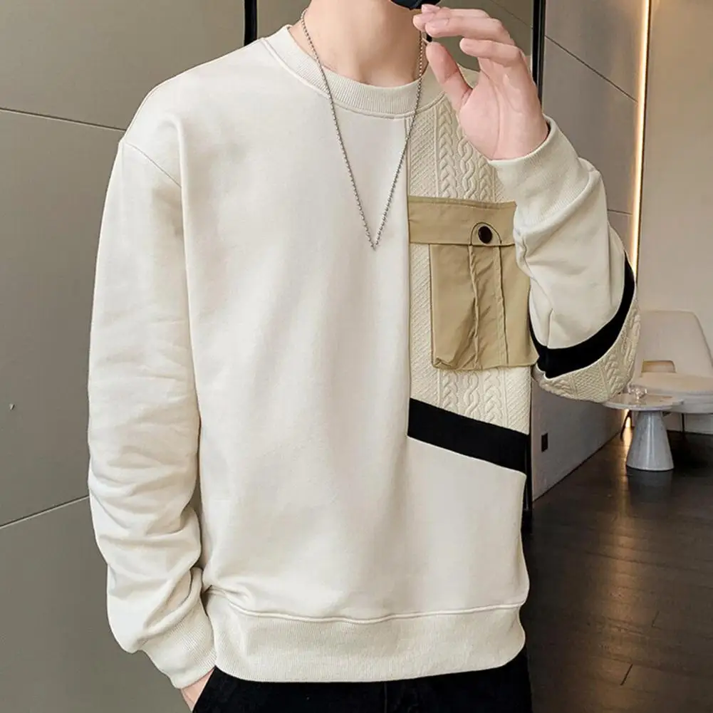 Casual Round Neck Sweatshirt Men's Round Neck Applique Pocket Patchwork Sweatshirt Soft Breathable Long Sleeve Pullover for Fall
Casual Round Neck Sweatshirt Men's Round Neck Applique Pocket Patchwork Sweatshirt Soft Breathable Long Sleeve Pullover for Fall