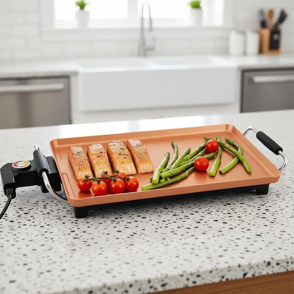 16-Inch Electric Griddle, Non-stick Coating, Large Cooking Surface, Multifunctional, Copper and Black
16-Inch Electric Griddle, Non-stick Coating, Large Cooking Surface, Multifunctional, Copper and Black