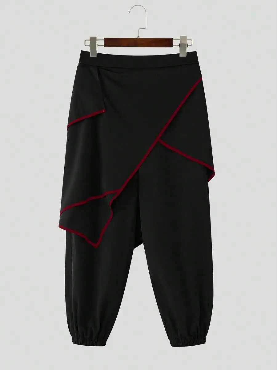 Mens Elastic Waist Asymmetrical Wrap Loose Jogger Pants Black Red Trim Casual Long Trousers
Mens Elastic Waist Asymmetrical Wrap Loose Jogger Pants Black Red Trim Casual Long Trousers