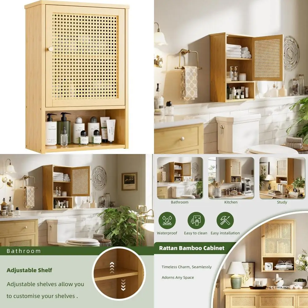 Natural Bamboo Toilet Storage Cabinet with Rattan Doors and Adjustable Shelf for Efficient Space Saving in Bathroom, Laundry, Ki
Natural Bamboo Toilet Storage Cabinet with Rattan Doors and Adjustable Shelf for Efficient Space Saving in Bathroom, Laundry, Ki