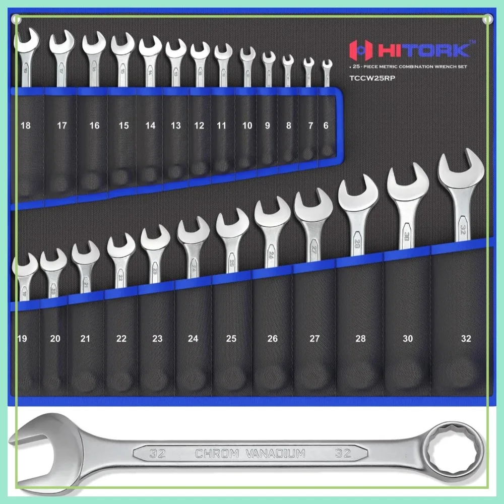 25 Piece Metric Combination Wrench Set 6-32 mm Cr-V Steel 12-Point Box End 15° Offset Roll Up Pouch for Home Garage Auto Repair
25 Piece Metric Combination Wrench Set 6-32 mm Cr-V Steel 12-Point Box End 15° Offset Roll Up Pouch for Home Garage Auto Repair