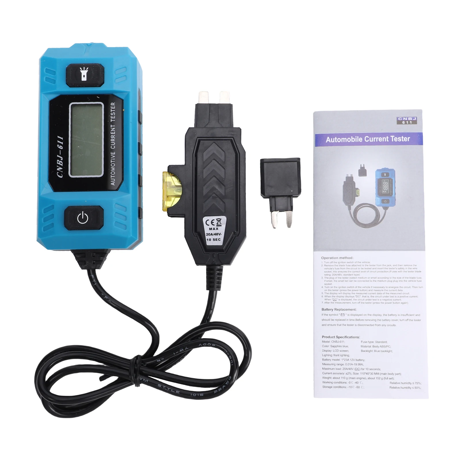 Portable Car Fuse Tester, Automotive Fuse Current Diagnostic Tool with LCD Backlight Display and
Portable Car Fuse Tester, Automotive Fuse Current Diagnostic Tool with LCD Backlight Display and