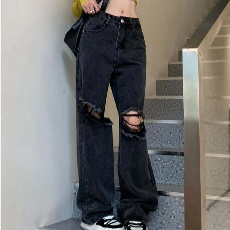 Autumn Women Plus Size Straight Leg Jeans Girls Fashion Ripped High Waist Denim Trousers Lady Streetwear Vintage Black Pants
Autumn Women Plus Size Straight Leg Jeans Girls Fashion Ripped High Waist Denim Trousers Lady Streetwear Vintage Black Pants