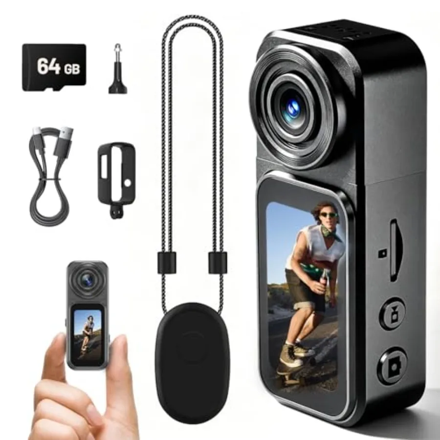 Outdoor, travel, and pet use 4K mini body camera with 64GB storage, black polycarbonate housing, ultra-compact thumb-size desig
Outdoor, travel, and pet use 4K mini body camera with 64GB storage, black polycarbonate housing, ultra-compact thumb-size desig