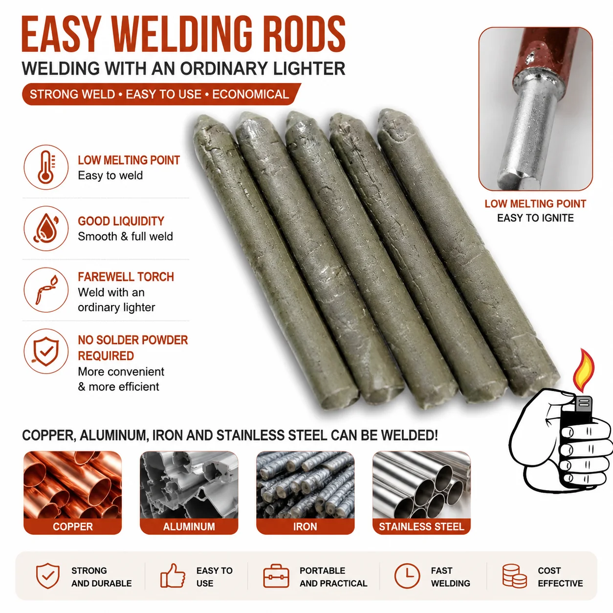 Easy Melt Low Temperature Fragile Copper-Aluminum Flux-Cored Stainless Steel Copper Solder Rod Repair Holes Soldering Weld
Easy Melt Low Temperature Fragile Copper-Aluminum Flux-Cored Stainless Steel Copper Solder Rod Repair Holes Soldering Weld