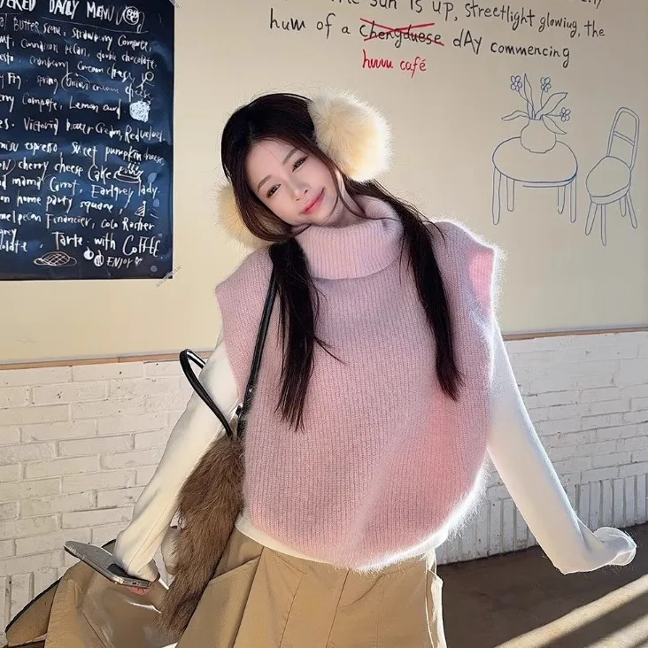 Корейский вязаный свитер с высоким воротником, женский зимний новый свободный топ без рукавов для путешествий, мягкий полиэстер
Корейский вязаный свитер с высоким воротником, женский зимний новый свободный топ без рукавов для путешествий, мягкий полиэстер