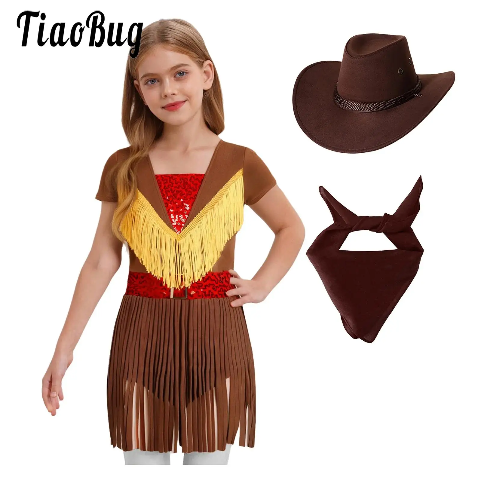 Kids Girls Cowgirls Cosplay Costume Halloween Dress Up Short Sleeve Zipper Tassel Leotards Dress and Cowgirl Hat Paisley Bandana
Kids Girls Cowgirls Cosplay Costume Halloween Dress Up Short Sleeve Zipper Tassel Leotards Dress and Cowgirl Hat Paisley Bandana