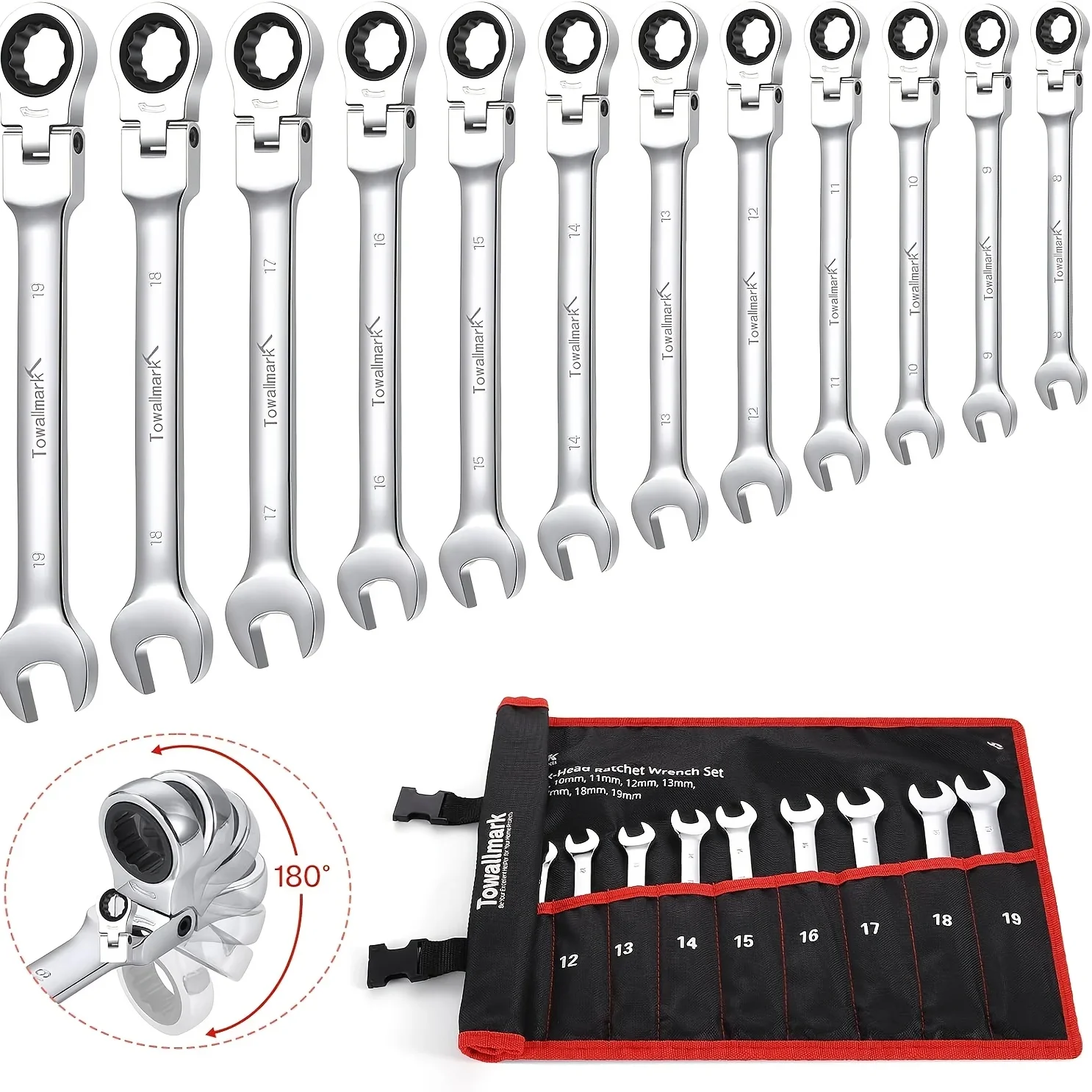 KEEHOME 12pcs Flex-Head Wrench Set, Ratcheting Combination Set, Metric 8-19mm, 72-Teeth, Cr-V Ratchet Wrenches Set with Storage Bag for Home/car/bike Etc
KEEHOME 12pcs Flex-Head Wrench Set, Ratcheting Combination Set, Metric 8-19mm, 72-Teeth, Cr-V Ratchet Wrenches Set with Storage Bag for Home/car/bike Etc