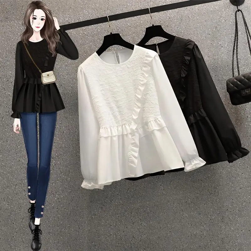 Female Casual Style Women Tops O-Neck White&Black Chiffon Blouse Shirt Long Sleeve Blouse Women Blouses Femme Top Pullover A553
Female Casual Style Women Tops O-Neck White&Black Chiffon Blouse Shirt Long Sleeve Blouse Women Blouses Femme Top Pullover A553