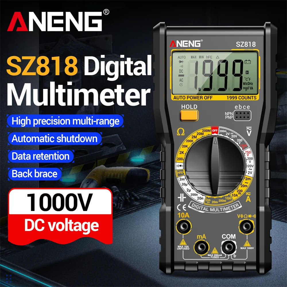 Digital Intelligent Multimeters ANENG Automotive AC/DC Voltage SZ818 Resistance Ammeter Voltmeter Capacitor Triode Test Tools
Digital Intelligent Multimeters ANENG Automotive AC/DC Voltage SZ818 Resistance Ammeter Voltmeter Capacitor Triode Test Tools