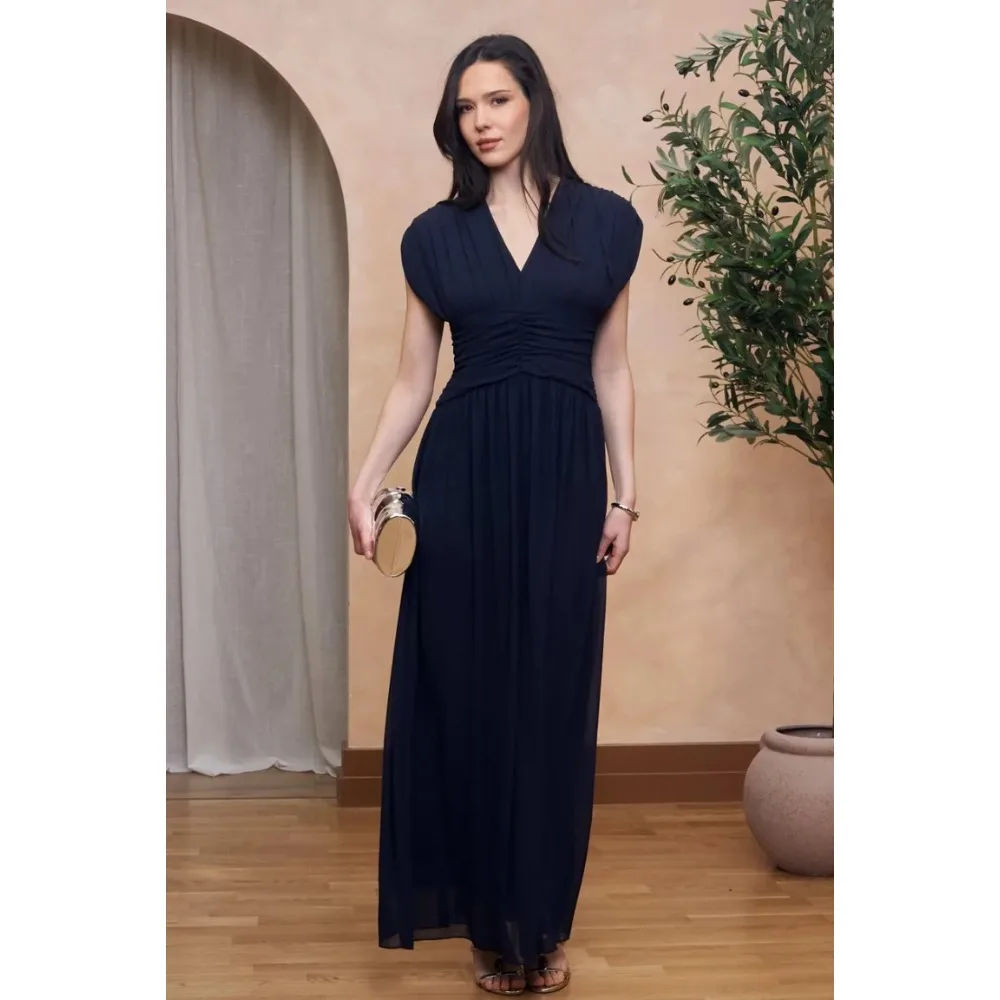 Customized Navy Blue Mother of Birde Dresses 2026 for Women Wedding Draped V Neck Chiffon Elegant Evening Dress Maxi Party Gowns
Customized Navy Blue Mother of Birde Dresses 2026 for Women Wedding Draped V Neck Chiffon Elegant Evening Dress Maxi Party Gowns