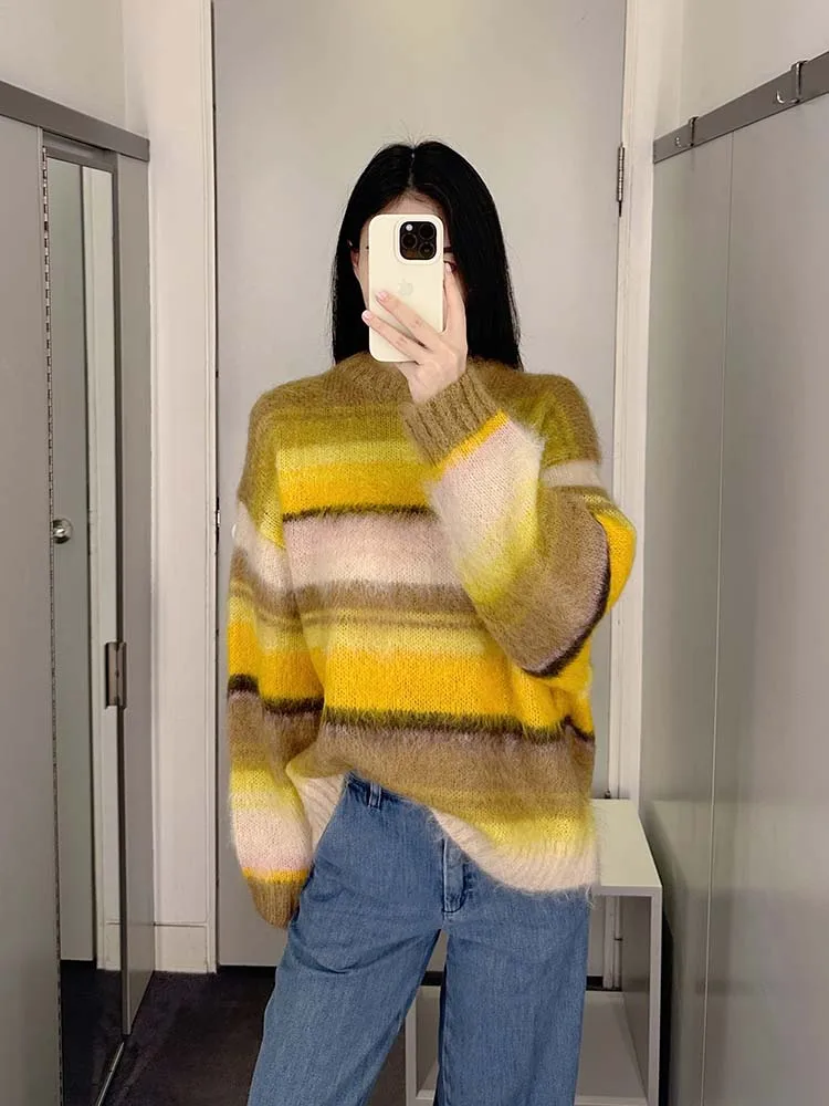 Autumn New Cosniu Women's Sweater round Ne Loose Fit Design Striped Yellow Brown Warm Fing Long Sve Knitted Top
Autumn New Cosniu Women's Sweater round Ne Loose Fit Design Striped Yellow Brown Warm Fing Long Sve Knitted Top