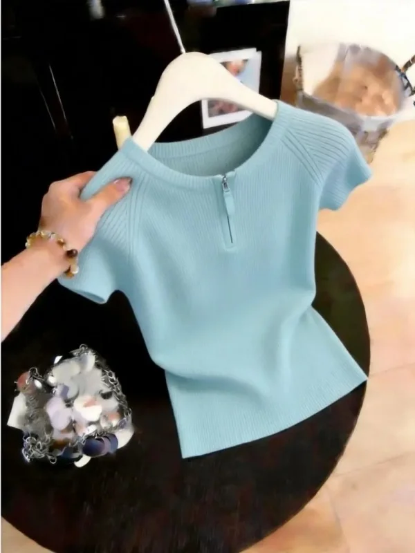 Summer New Fashionable Korean Style Short Sleeve Knitted T-Shirt Casual Slim Fit round Neck Top for Women Versatile Ageless
Summer New Fashionable Korean Style Short Sleeve Knitted T-Shirt Casual Slim Fit round Neck Top for Women Versatile Ageless